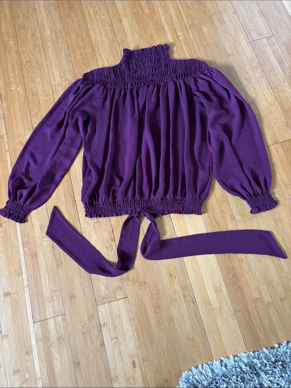 VENUS Deep Plum Ruffled Smocked Top